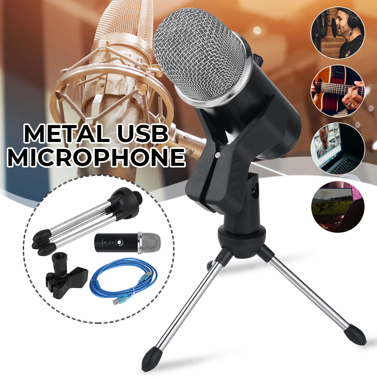 Image of Bakeey V9 USB Condenser Professional Microphone with Stand for Computer Recording PC Live