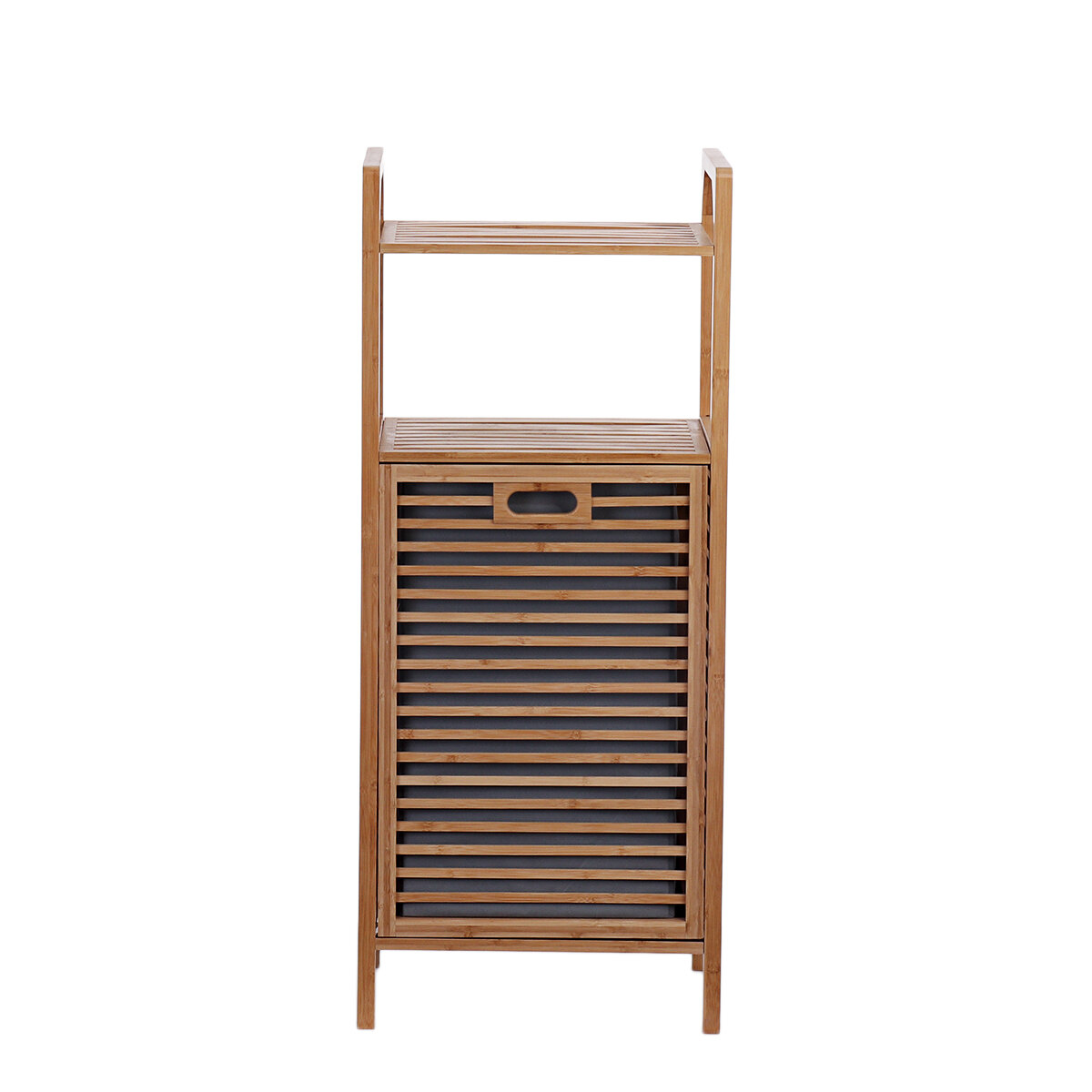 Image of Bamboo Dirty Clothes Storage Cabinet Laundry Basket Hamper Bathroom Shelf Rack