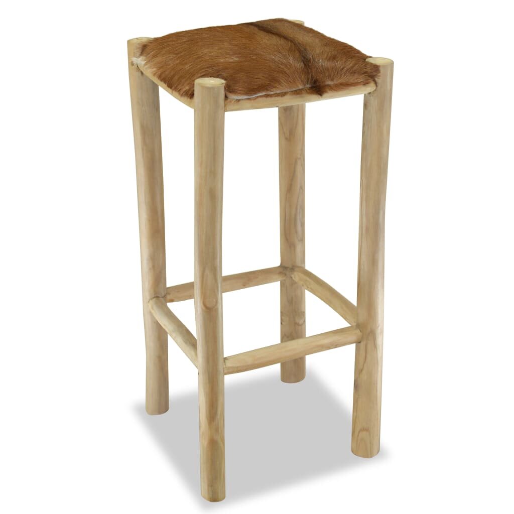 Image of Bar Stool Real Leather and Solid Teak Wood