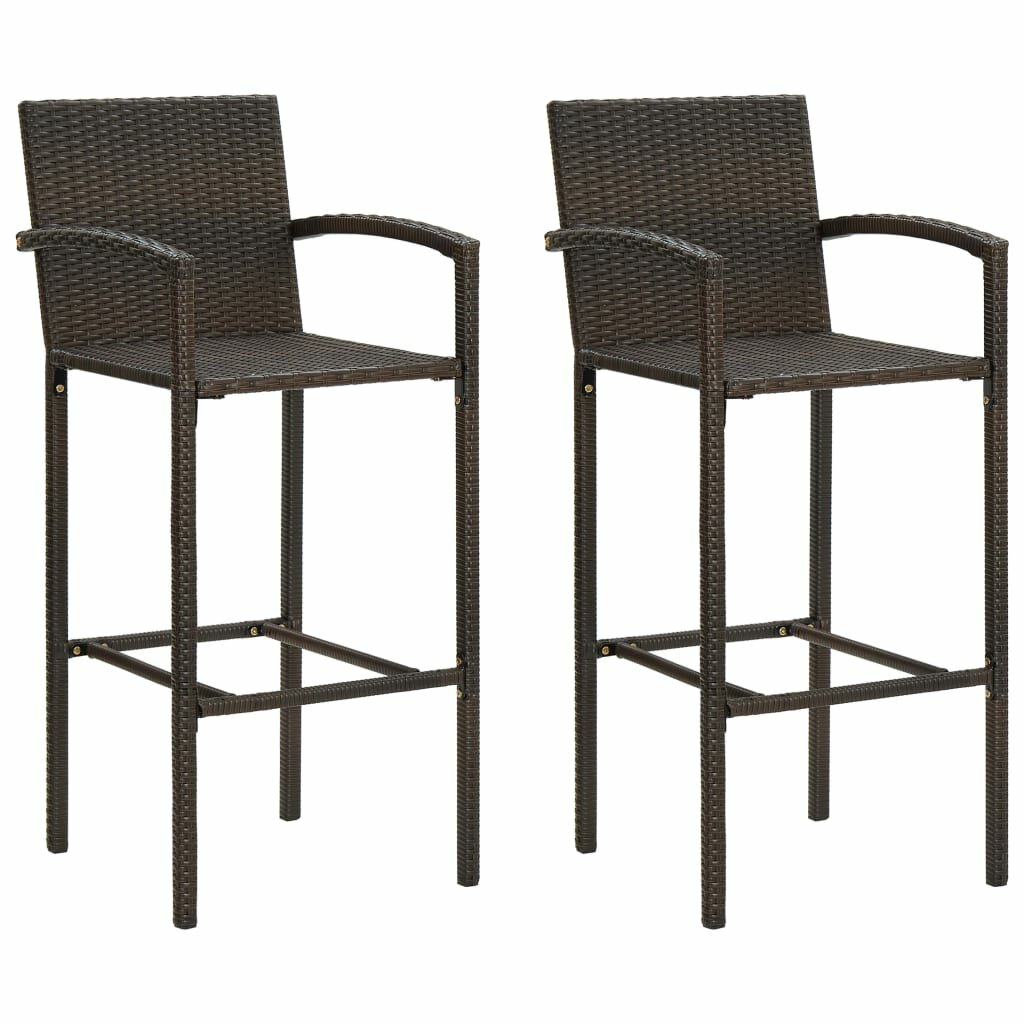 Image of Bar Stools 2 pcs Brown Poly Rattan