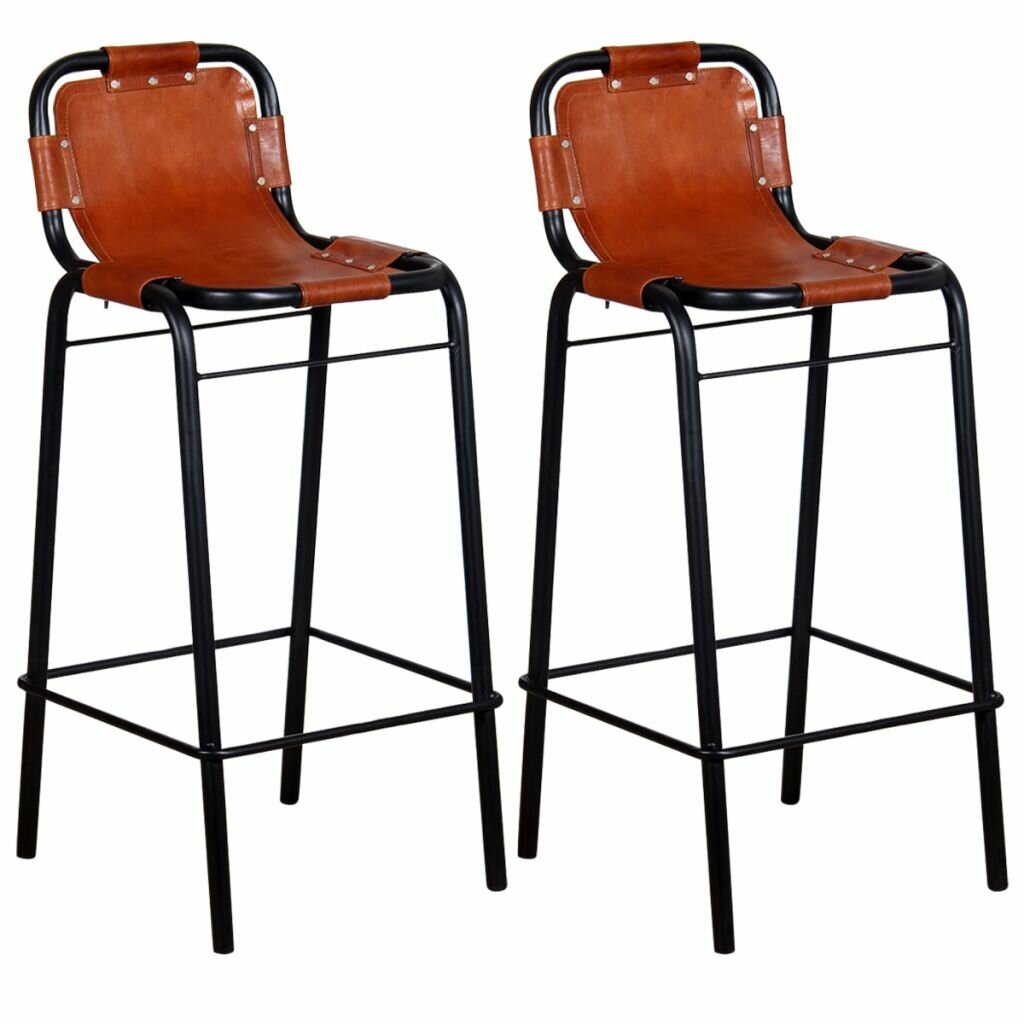 Image of Bar Stools 2 pcs Real Leather