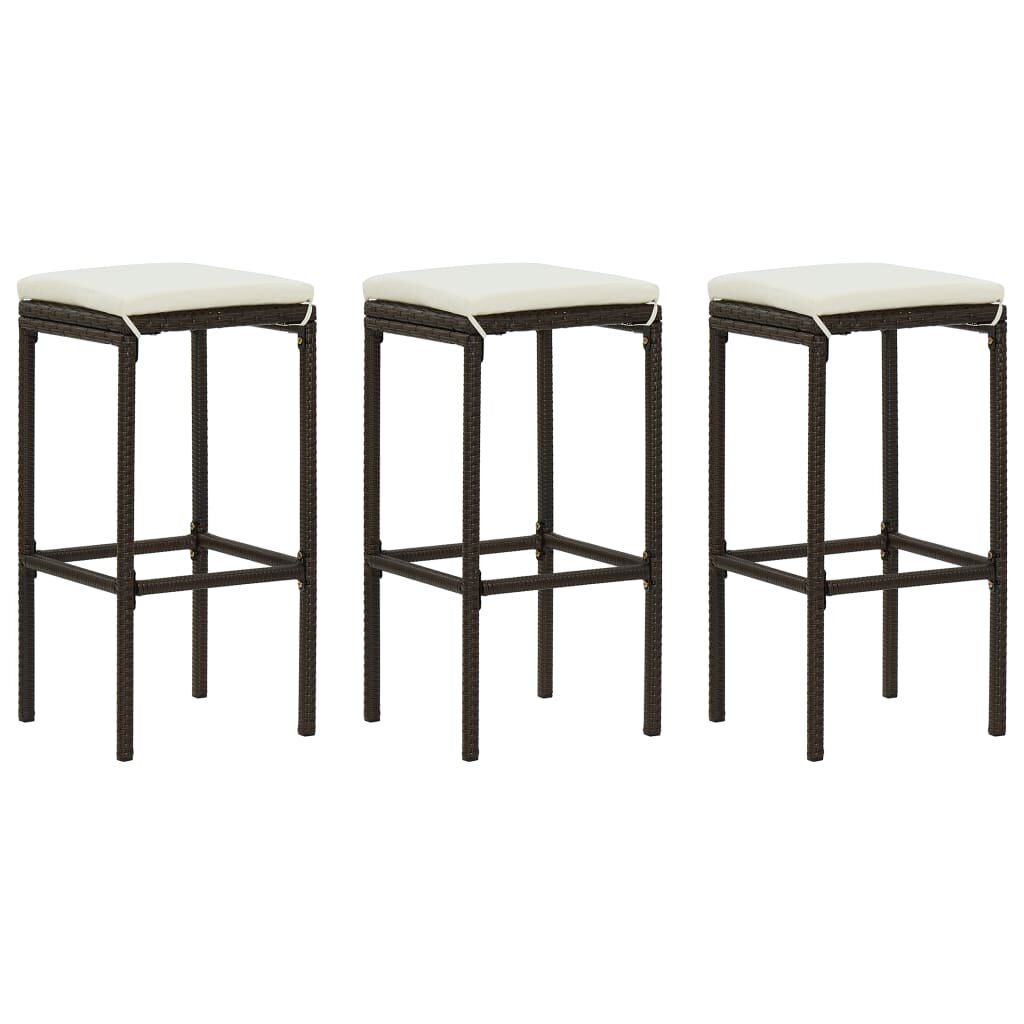 Image of Bar Stools with Cushions 3 pcs Brown Poly Rattan