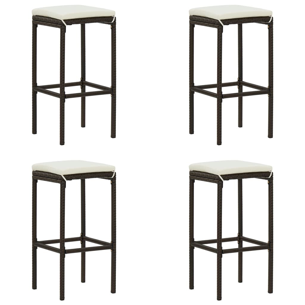 Image of Bar Stools with Cushions 4 pcs Brown Poly Rattan