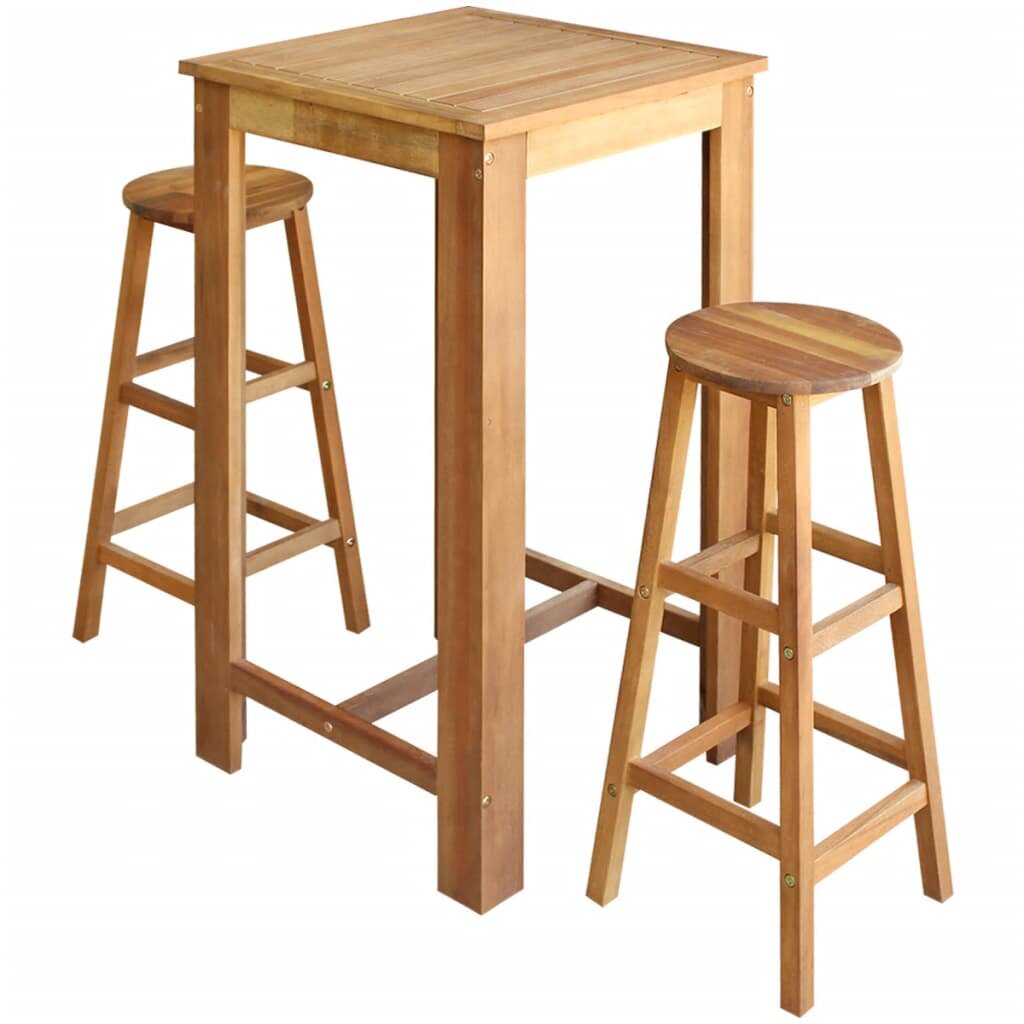 Image of Bar Table and Stool Set 3 Pieces Solid Acacia Wood