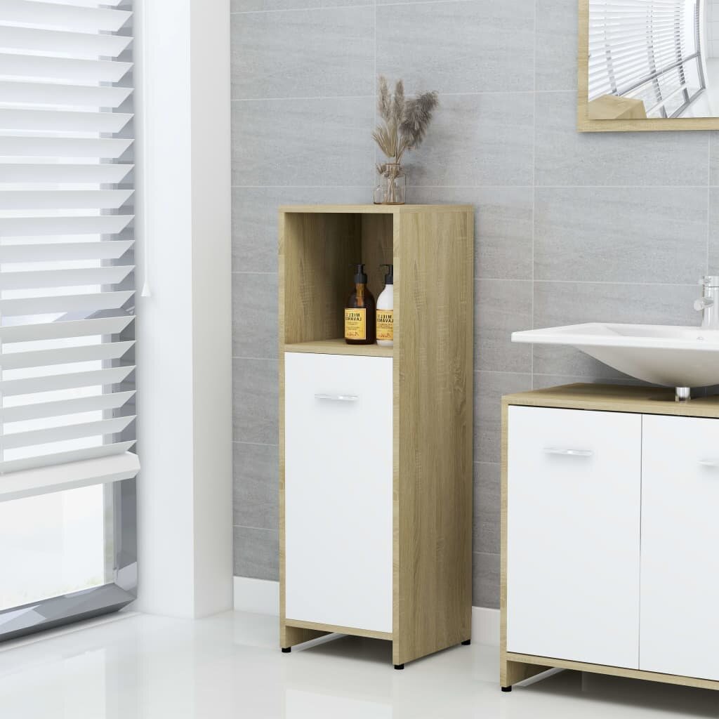 Image of Bathroom Cabinet White and Sonoma Oak 118"x118"x374" Chipboard