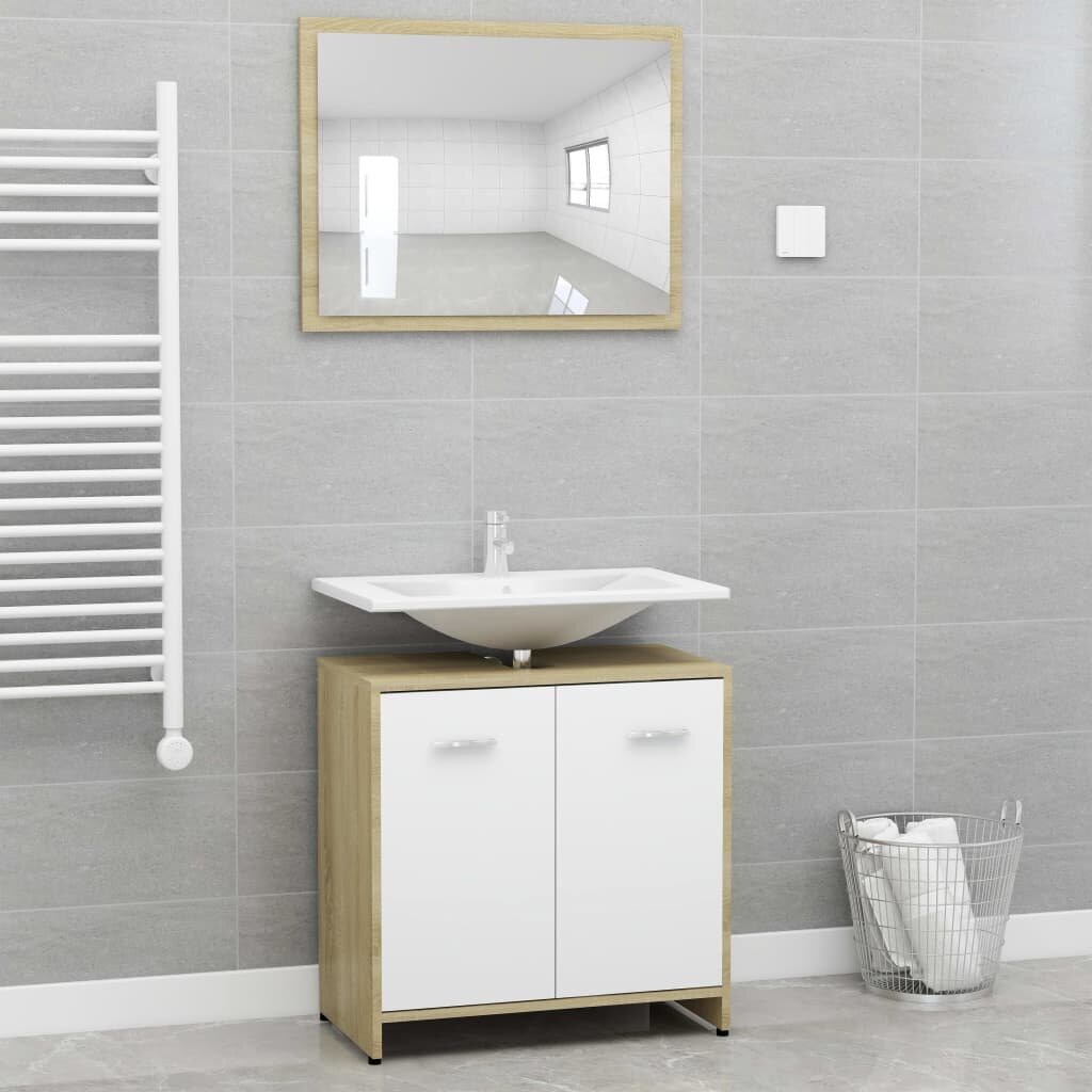 Image of Bathroom Furniture Set White and Sonoma Oak Chipboard