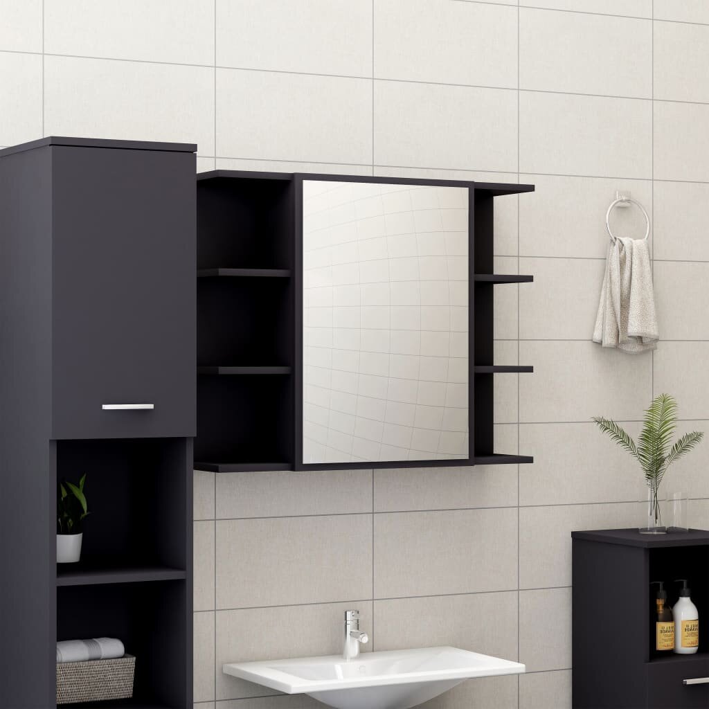 Image of Bathroom Mirror Cabinet Gray 315"x81"x252" Chipboard