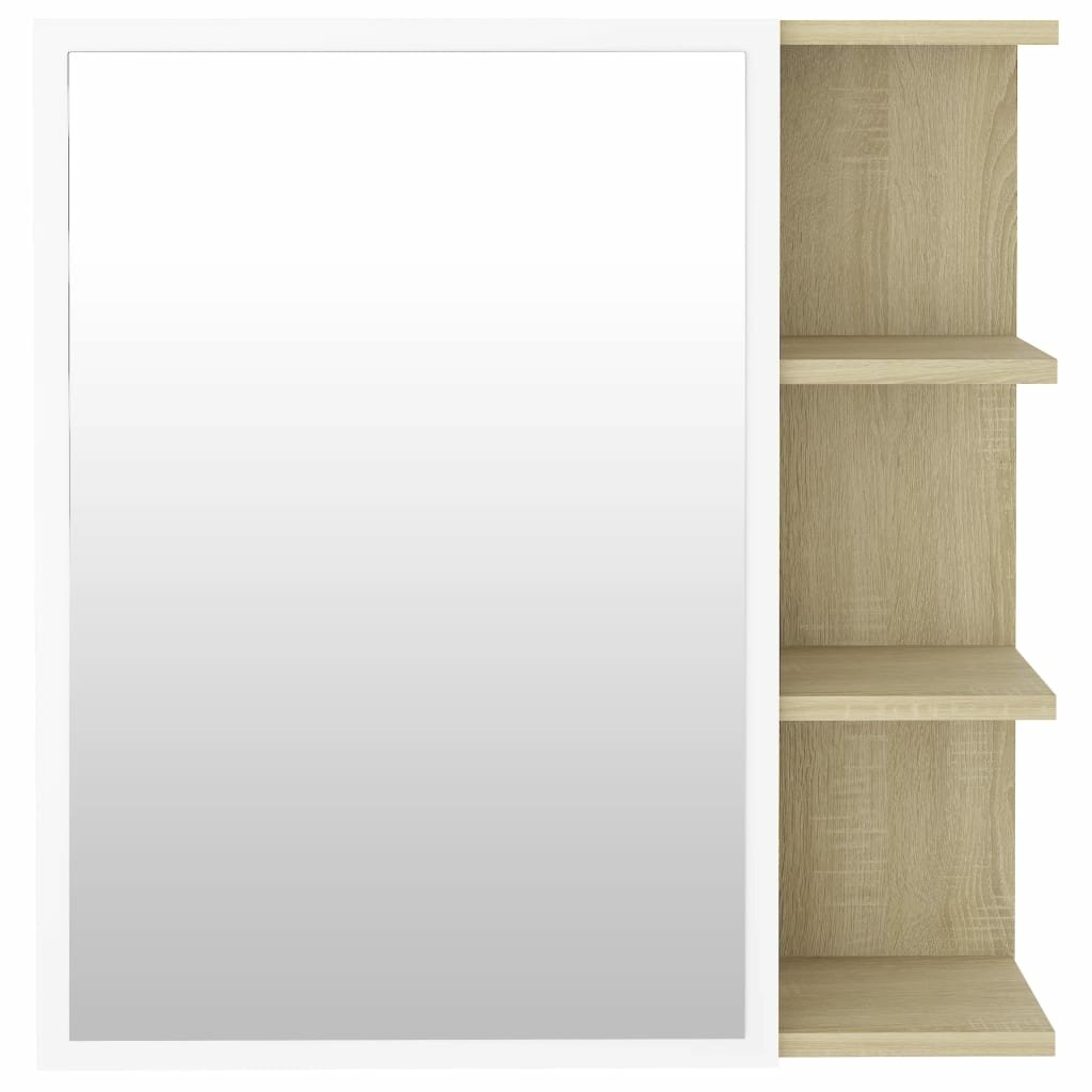 Image of Bathroom Mirror Cabinet White and Sonoma Oak 246"x81"x252" Chipboard