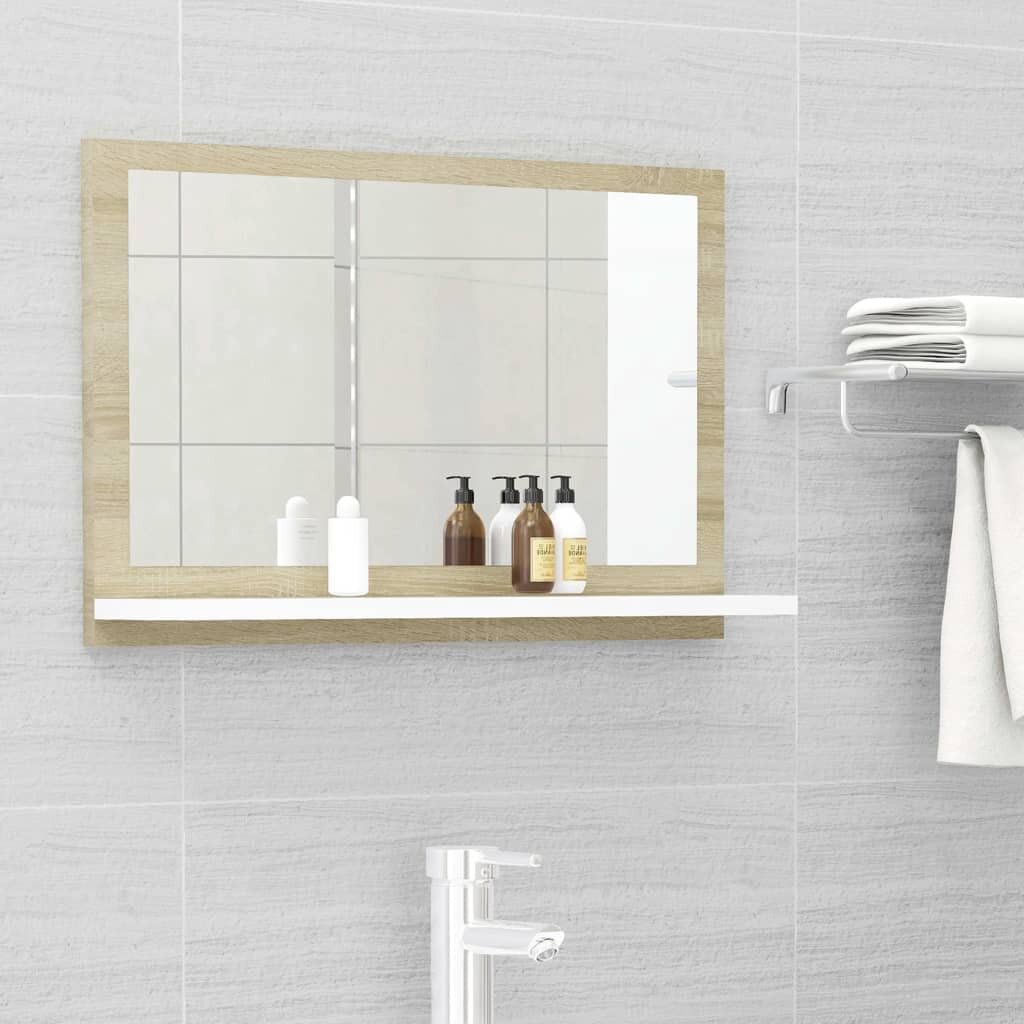 Image of Bathroom Mirror White and Sonoma Oak 236"x41"x146" Chipboard