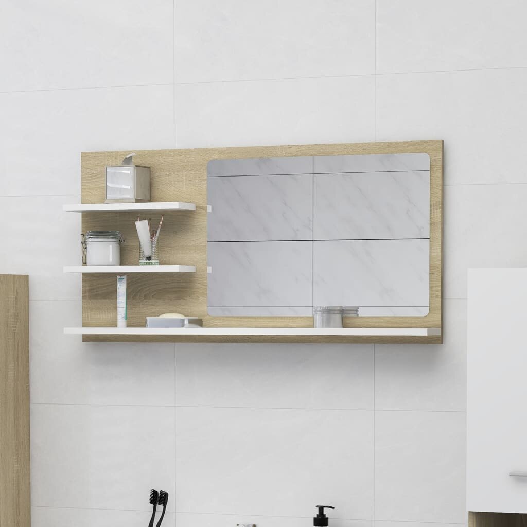 Image of Bathroom Mirror White and Sonoma Oak 354"x41"x177" Chipboard