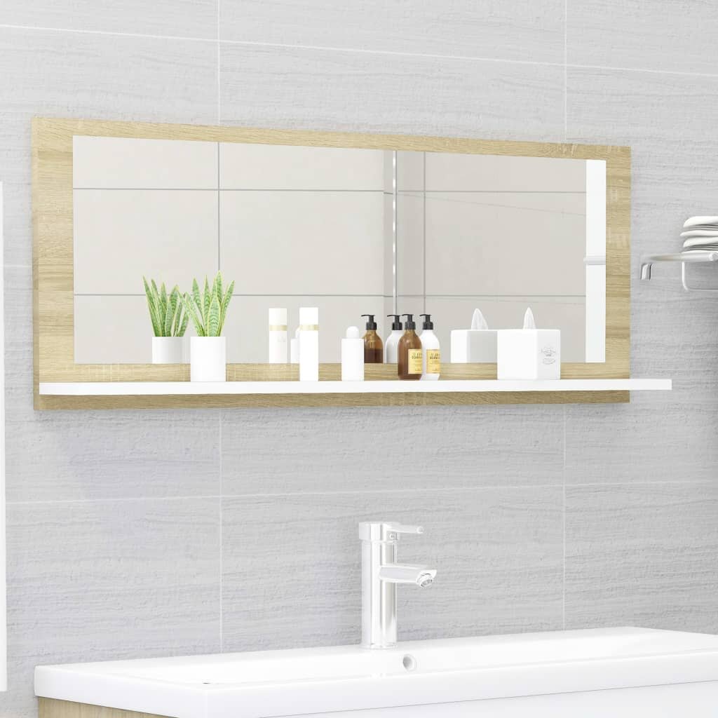 Image of Bathroom Mirror White and Sonoma Oak 394"x41"x146" Chipboard