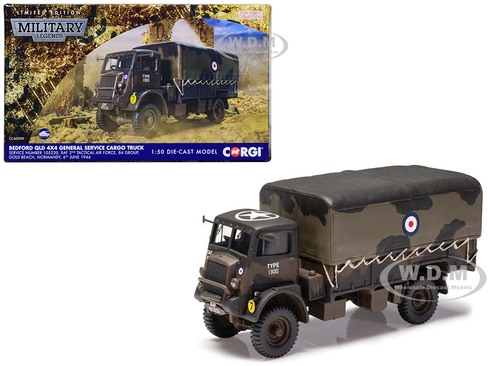 Image of Bedford QLD 4X4 General Service Cargo Truck "2nd Tactical Air Force 84 Group Normandy" (1944) British Royal Air Force "Military Legends" Series 1/50