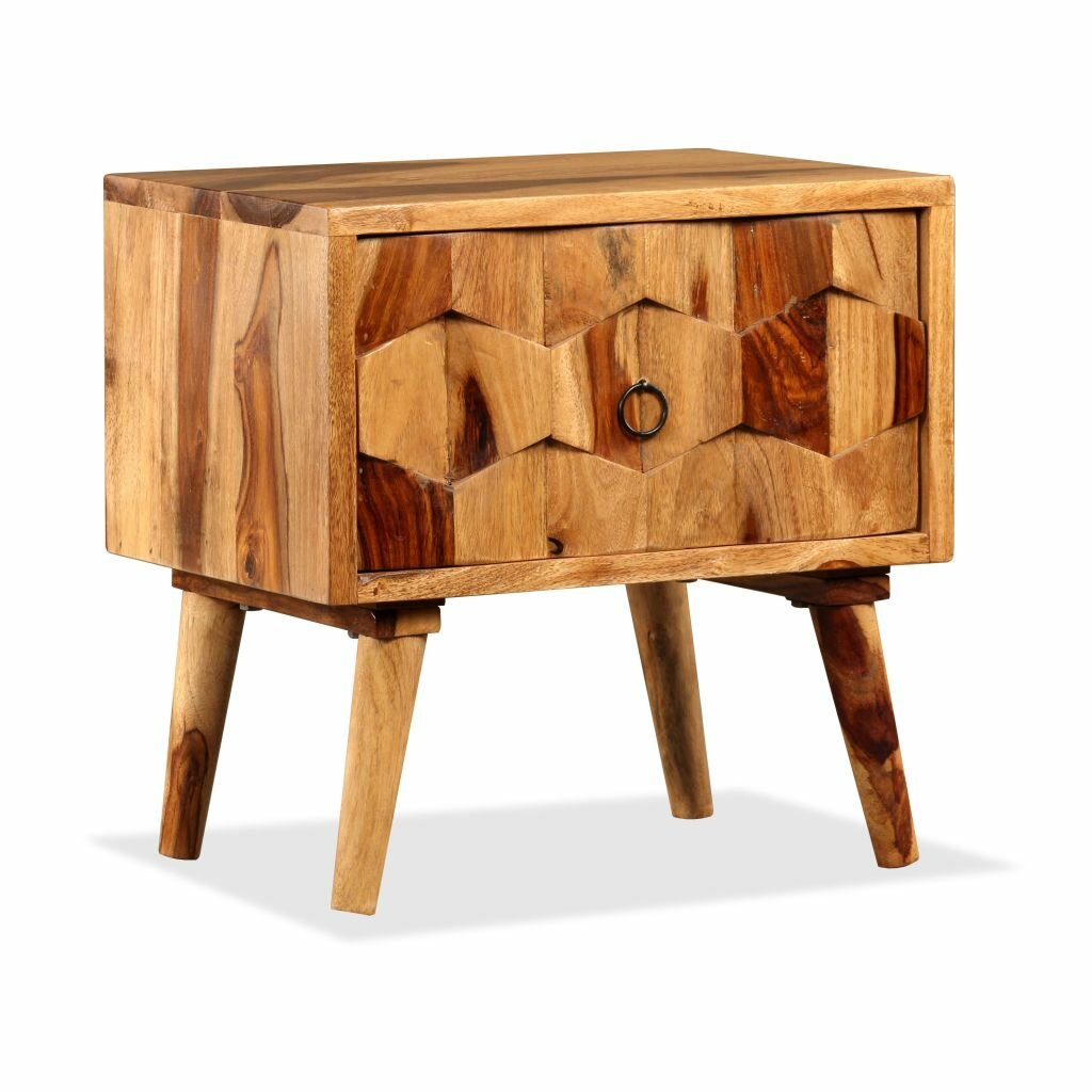 Image of Bedside Cabinet with 1 Drawer Solid Sheesham Wood