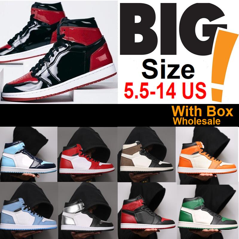 Image of Big Size Basketball Shoes Women Men Large Size 36-48 Big 1 Bred Patent 1s White University Blue Satin Black Toe Obsidian Banned DARK MOCHA S