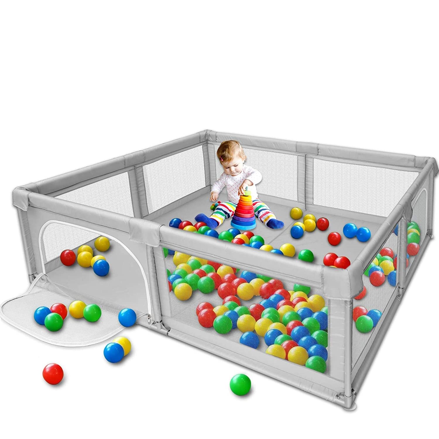 Image of Bioby Baby Playpen 360° Wide View Children Playpen Baby Playground Safety Fence Anti-collosion Children Baby Ball Pool A