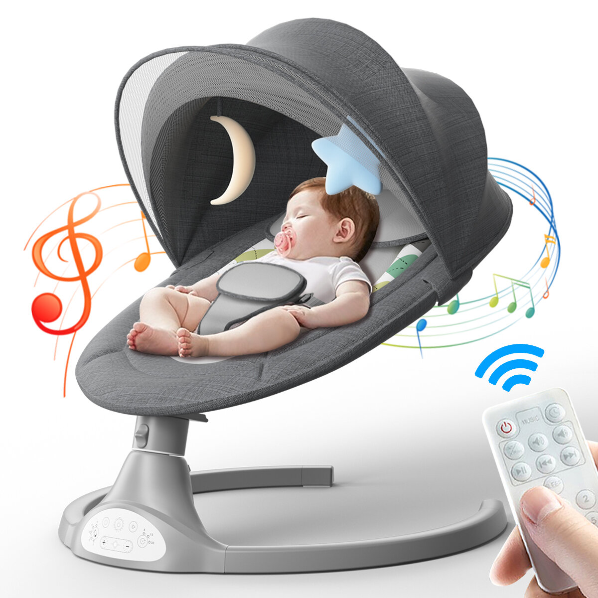 Image of Bioby Baby Swing Baby Bed Lounger Bouncer Jumper for bluetooth Music Five Gear Swing Cradle Crib Remote Control Baby Roc