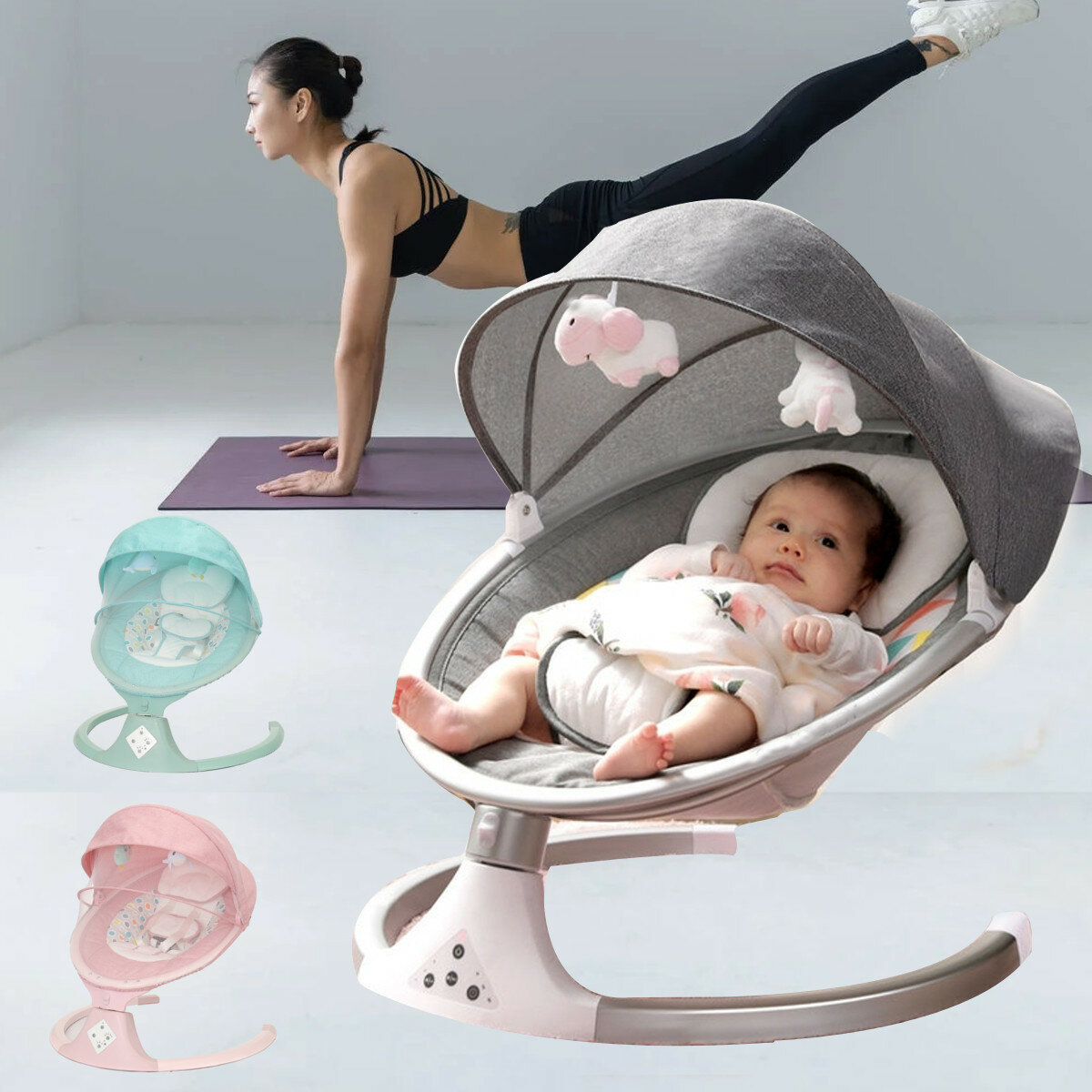 Image of Bioby Baby Swing Bouncer Chair Multi-function Music Electric Swing Activities Rocker Shaker Recliner Comfort Autoswing