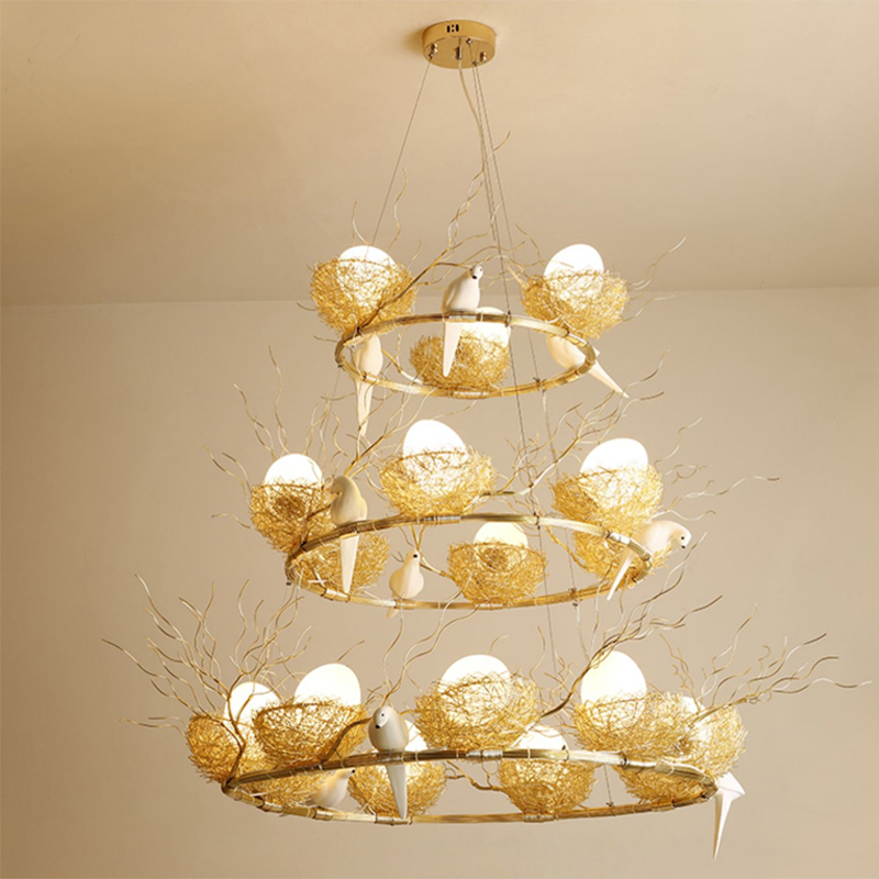 Image of Bird&#039s Nest Villa Duplex Floor Hall Living Room Lamps Large Chandelier Creative Personality Stairs Long Chandelier Lighting New Chinese