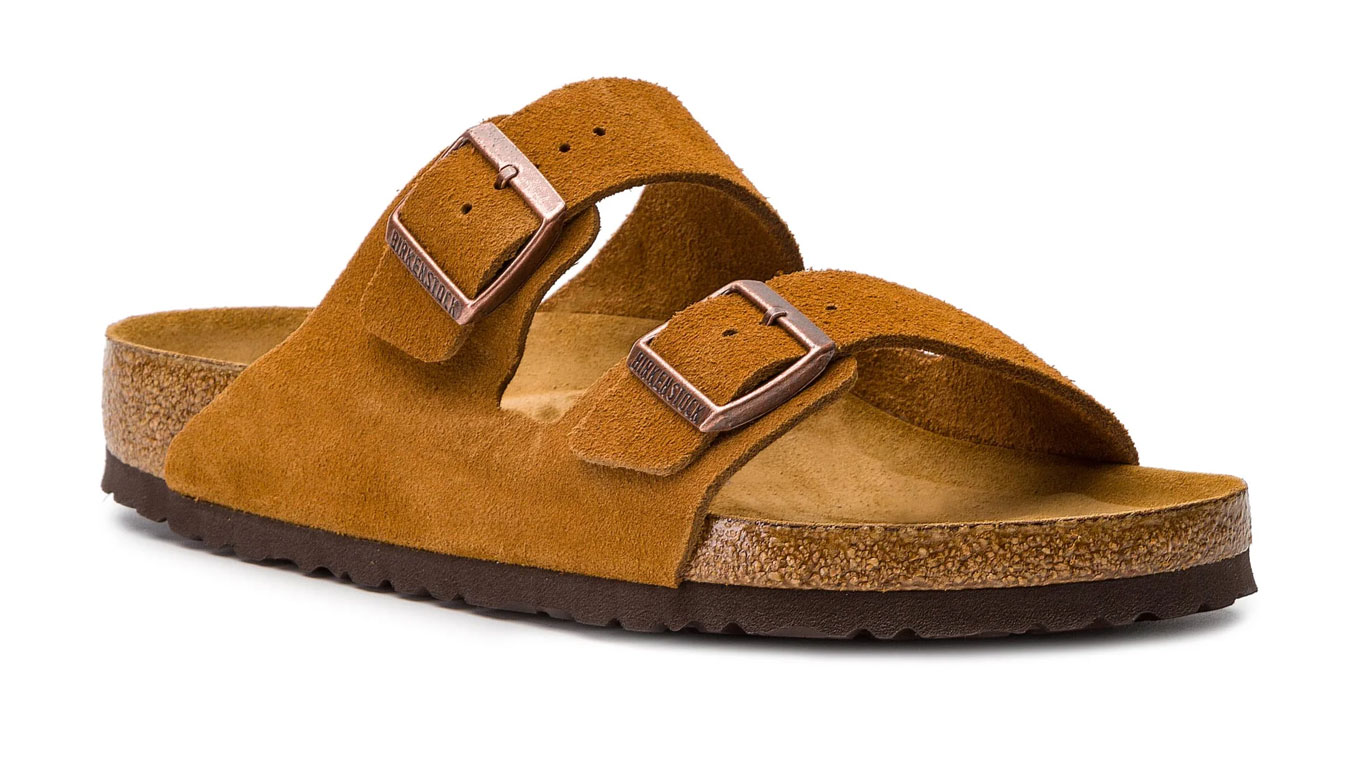 Image of Birkenstock Arizona Soft Footbed Suede Leather Narrow Fit Mink CZ