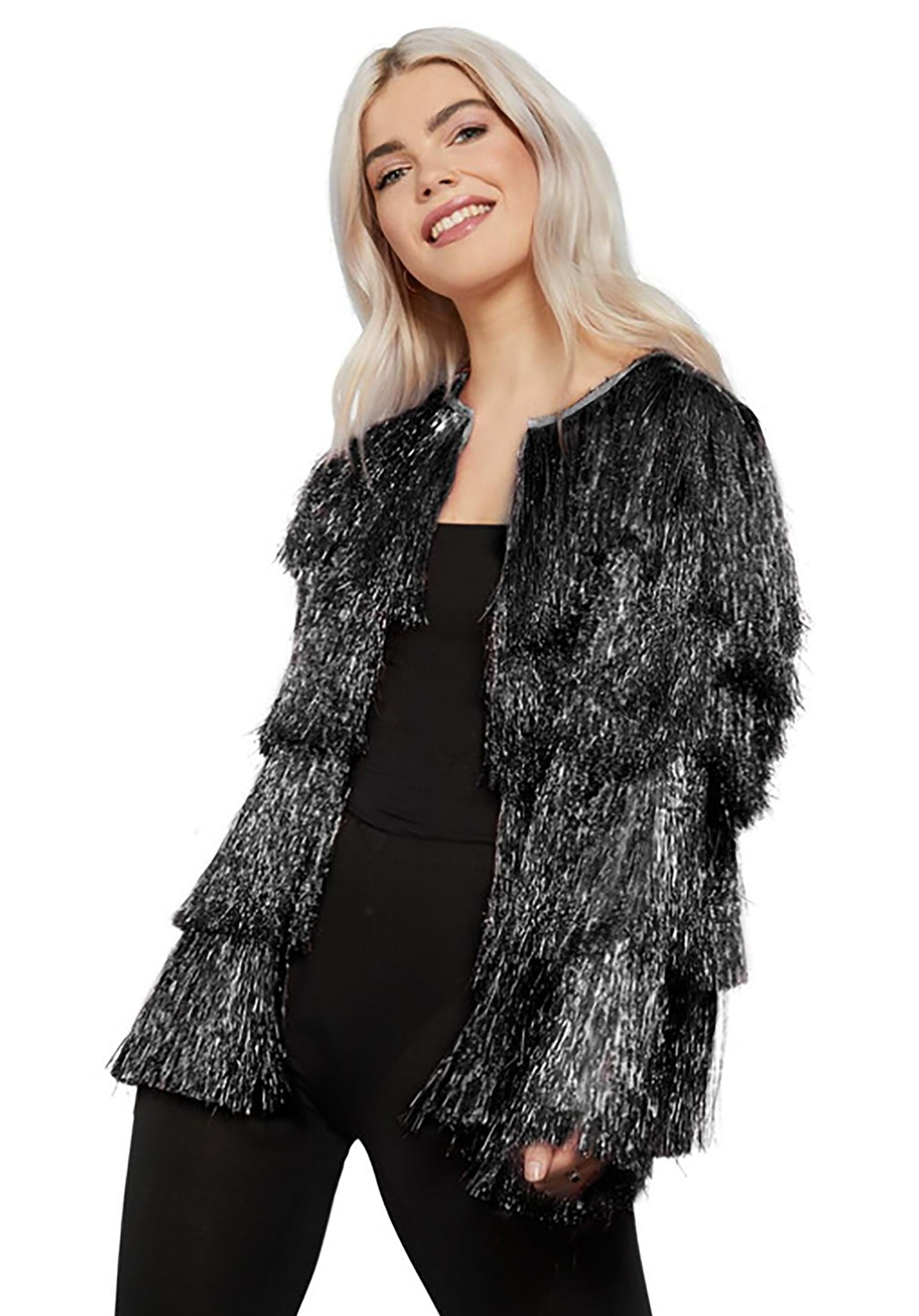 Image of Black Fringe Women's Tinsel Jacket | Costume Accessories ID SM74007-L/XL