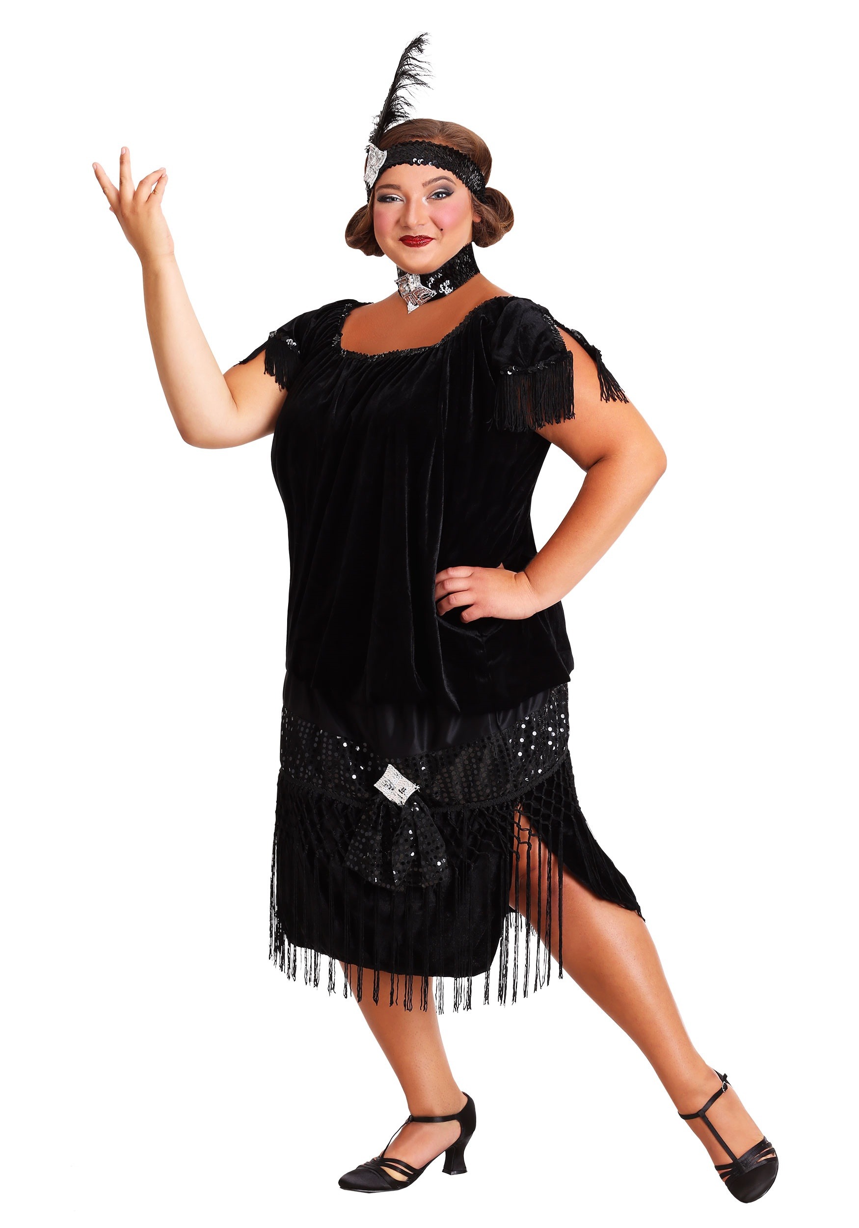 Image of Black Plus Size Flapper Costume | 20s Decade Costumes ID FUN1001PL-7X