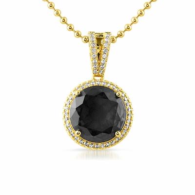 Image of Black Round Gem Pendant 925 Silver Gold ID 10091437719594