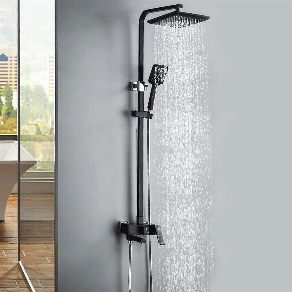Image of Black Shower System Thermostatic Shower Faucet Shower Column Handheld Shower Set