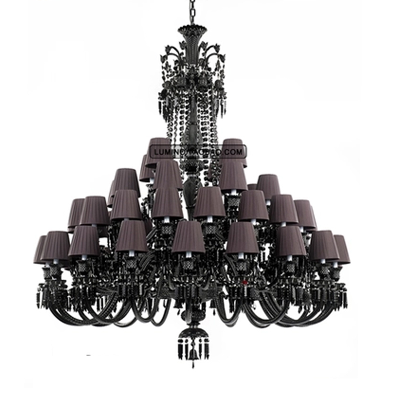 Image of Black crystal chandelier European style villa staircase reception hall lighting fixture hotel lobby big chandeliers glass tube lamp