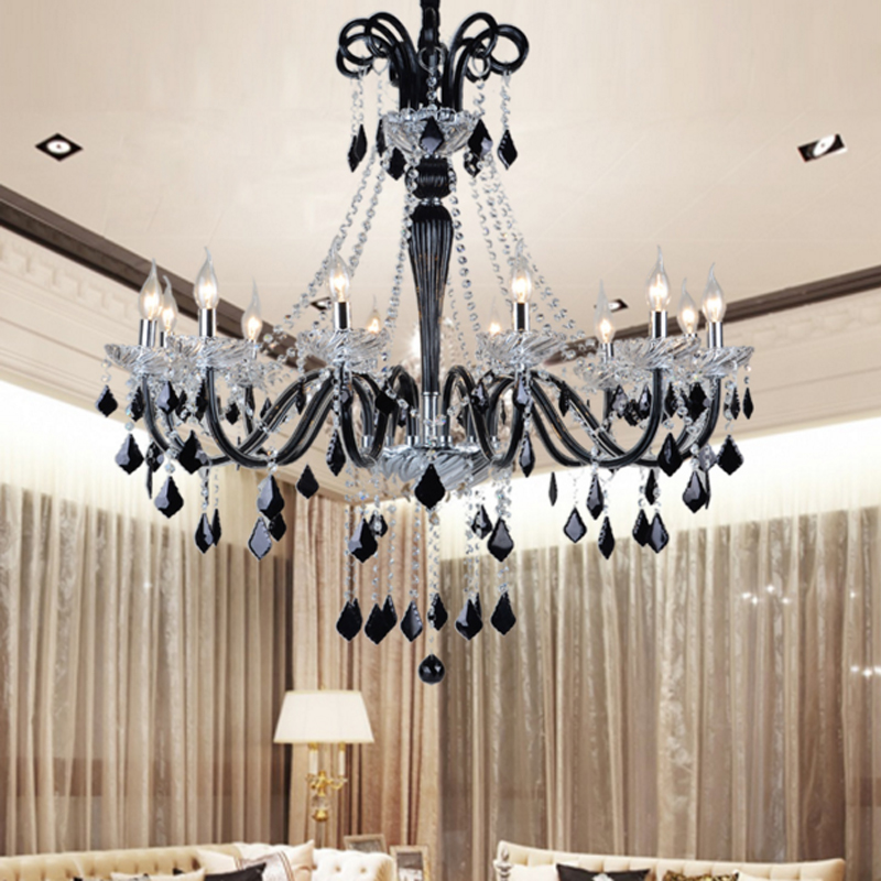 Image of Black crystal chandeliers led transparent Crystal light modern chandelier hanging pendants nordic dining room bedroom