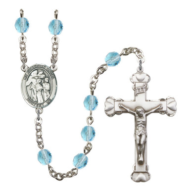 Image of Bliss Guardian Angel with Children Aqua Blue March Rosary 6mm