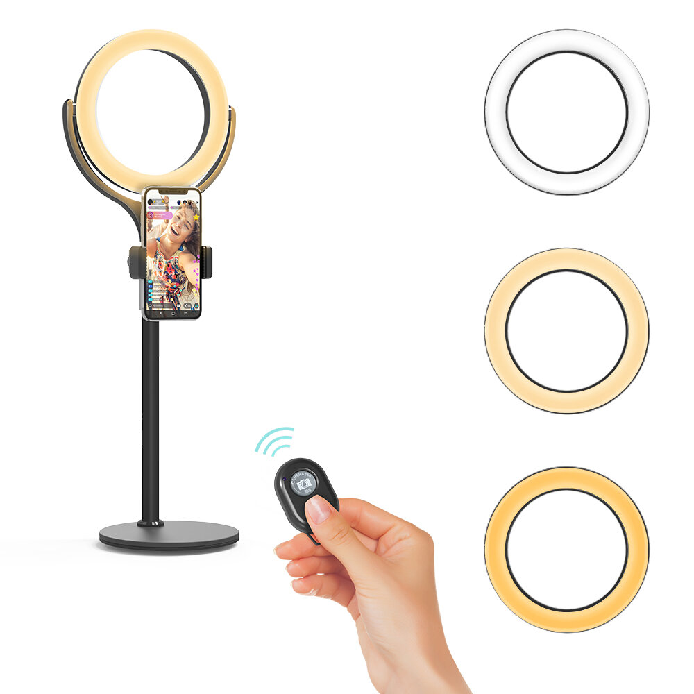 Image of BlitzWolf® BW-SL4 Dimmable Ring Light Phone Holder 360º Rotating Night Light Desktop Selfie Stand with bluetooth Remote