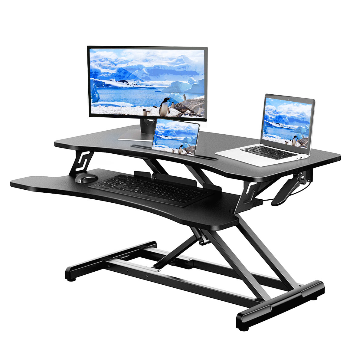 Image of BlitzWolf 32 inch Standing Desk Adjustable Height Converter with Handle Control Lift for Dual Monitors and Laptop Simple
