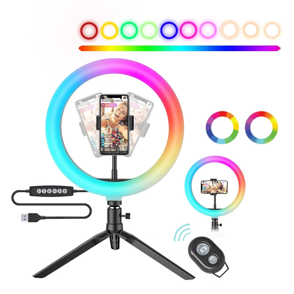 Image of BlitzWolf BW-SL5 10 inch RGB LED Ring Light with Tripod Phone Holder Dimmable Selfie Ring Lamp for Living Photographic L