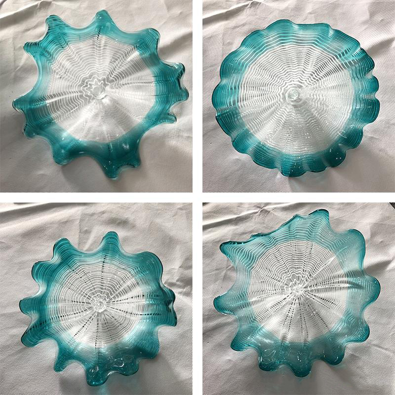 Image of Blue Murano Glass Flower Wave Wall Lamp Art Hanging Plates Indoor Decor Plate for Home Hotel Cafe House