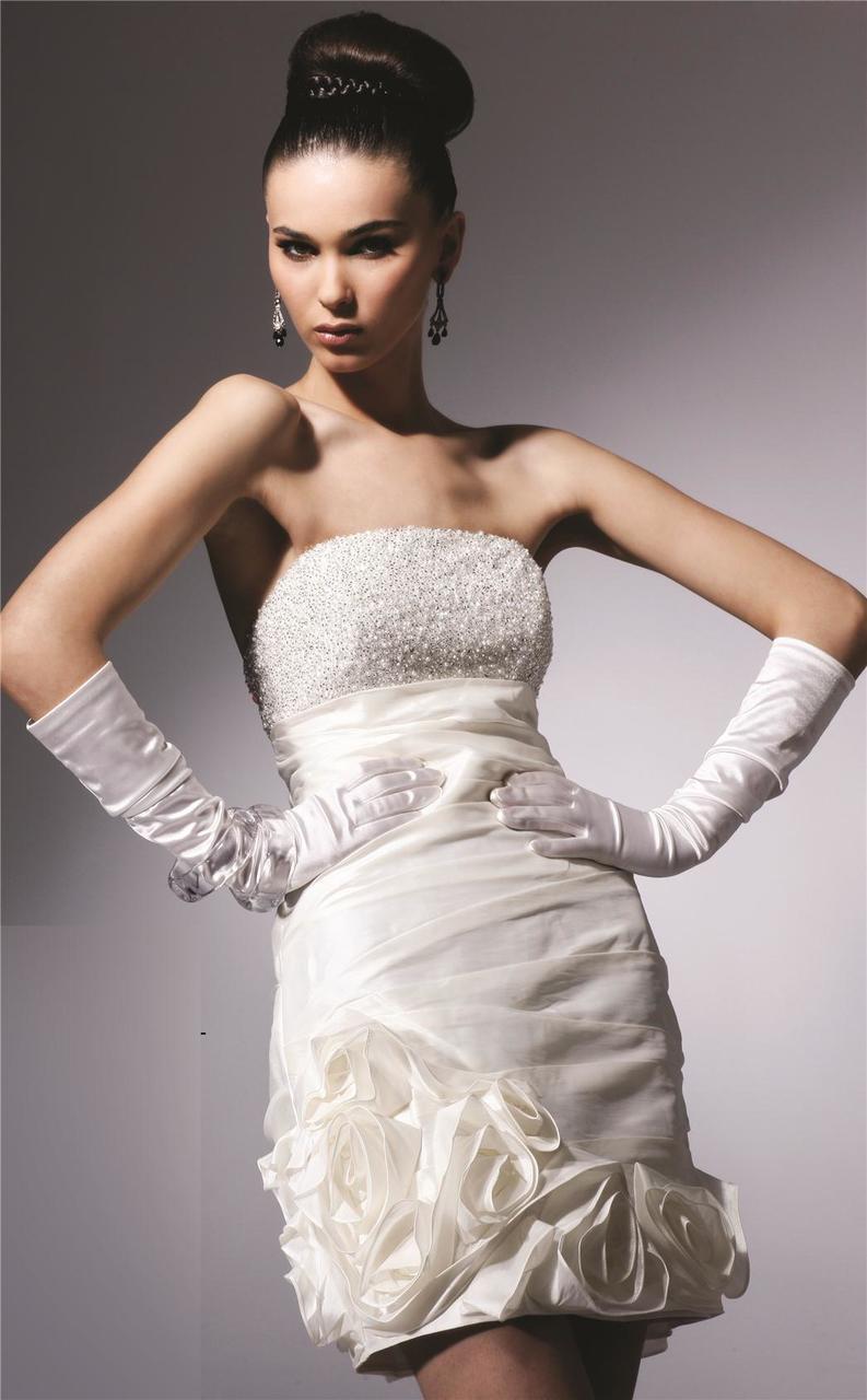 Image of Blush - 9083 Glittering Strapless Rosette Mini Party Dress