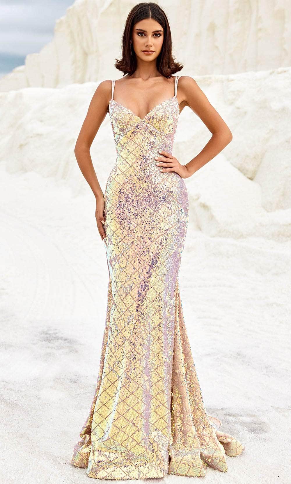 Image of Blush by Alexia Designs 12125 - V-Neck Iridescent Sequin Prom Gown