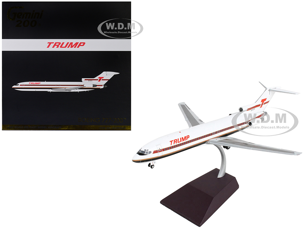 Image of Boeing 727-200 Commercial Aircraft "Trump Shuttle" White with Red Stripes "Gemini 200" Series 1/200 Diecast Model Airplane by GeminiJets
