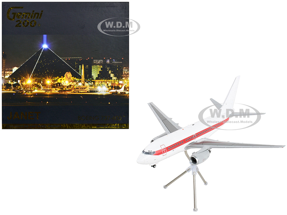 Image of Boeing 737-600 Commercial Aircraft "EG&ampG (Janet Airlines)" (N273RH) White with Red Stripes "Gemini 200" Series 1/200 Diecast Model Airplane by Ge
