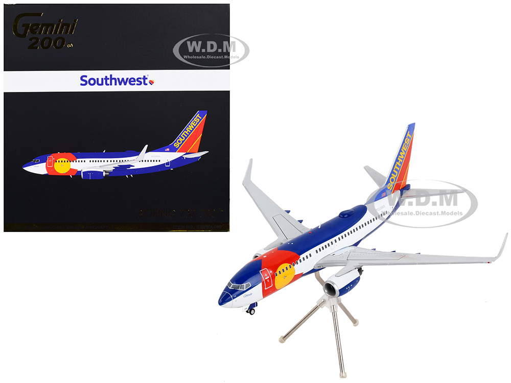 Image of Boeing 737-700 Commercial Aircraft "Southwest Airlines - Colorado One" White and Blue "Gemini 200" Series 1/200 Diecast Model Airplane by GeminiJets