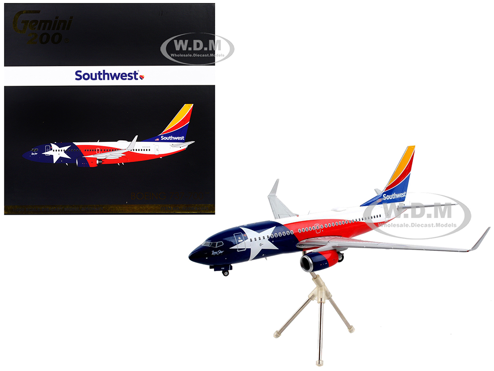 Image of Boeing 737-700 Commercial Aircraft "Southwest Airlines - Lone Star One" Texas Flag Livery "Gemini 200" Series 1/200 Diecast Model Airplane by GeminiJ