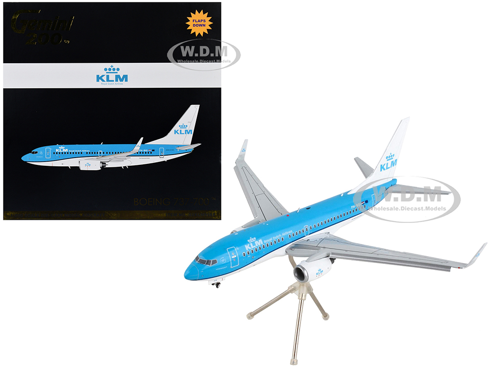 Image of Boeing 737-700 Commercial Aircraft with Flaps Down "KLM Royal Dutch Airlines" Blue with White Tail "Gemini 200" Series 1/200 Diecast Model Airplane b