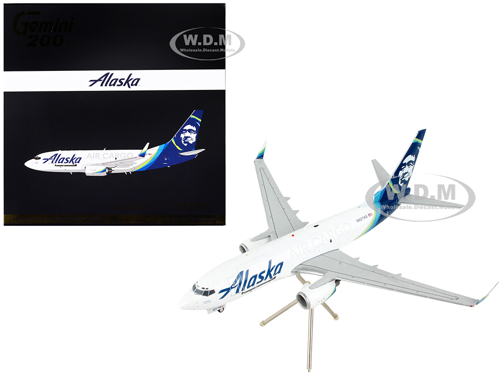 Image of Boeing 737-700BDSF Commercial Aircraft "Alaska Air Cargo" White with Blue Tail "Gemini 200" Series 1/200 Diecast Model Airplane by GeminiJets