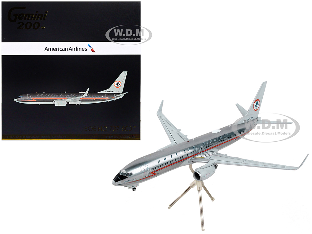 Image of Boeing 737-800 Commercial Aircraft "American Airlines - AstroJet" Silver with Red Stripes "Gemini 200" Series 1/200 Diecast Model Airplane by GeminiJ