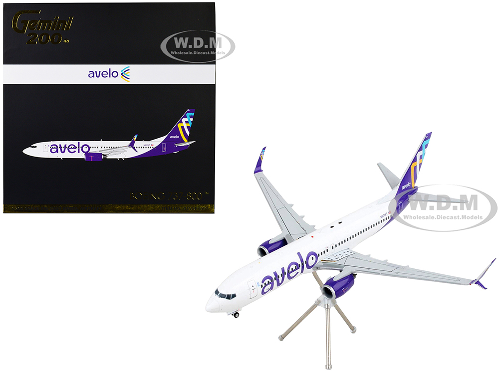 Image of Boeing 737-800 Commercial Aircraft "Avelo Airlines" White with Purple Tail "Gemini 200" Series 1/200 Diecast Model Airplane by GeminiJets