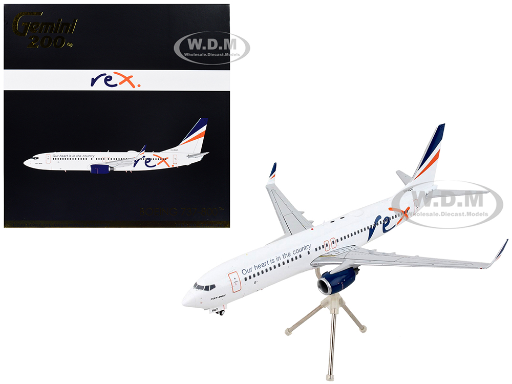 Image of Boeing 737-800 Commercial Aircraft "Regional Express Rex Airlines" White with Striped Tail "Gemini 200" Series 1/200 Diecast Model Airplane by Gemini