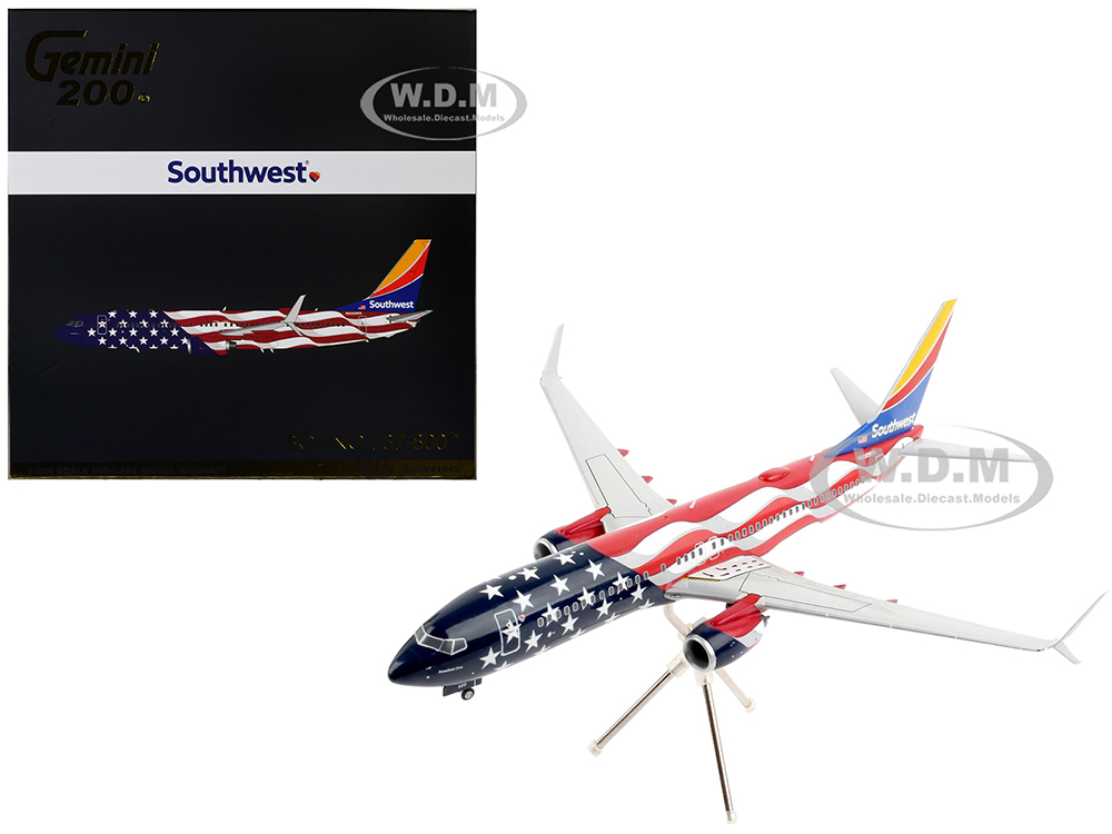 Image of Boeing 737-800 Commercial Aircraft "Southwest Airlines - Freedom One" American Flag Livery "Gemini 200" Series 1/200 Diecast Model Airplane by Gemini