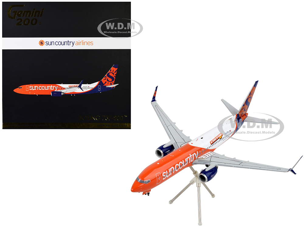 Image of Boeing 737-800 Commercial Aircraft "Sun Country Airlines" Orange and White "Gemini 200" Series 1/200 Diecast Model Airplane by GeminiJets