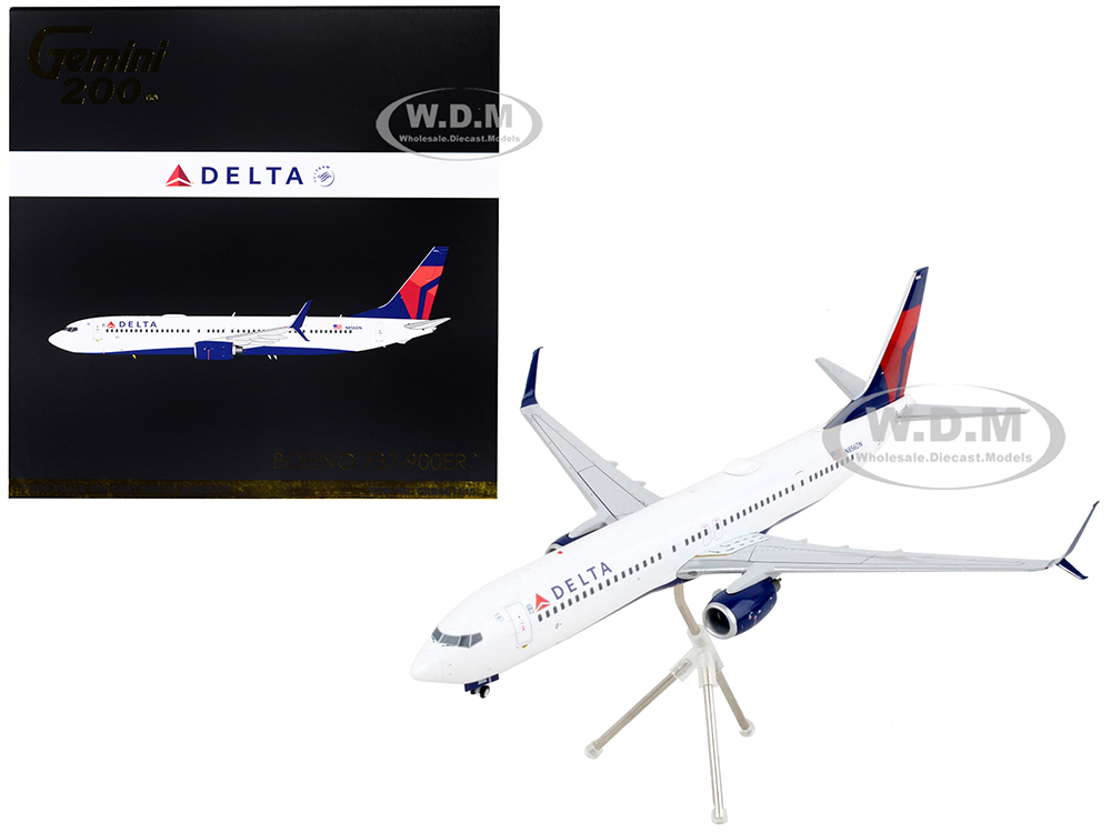 Image of Boeing 737-900ER Commercial Aircraft "Delta Air Lines" White with Blue and Red Tail "Gemini 200" Series 1/200 Diecast Model Airplane by GeminiJets