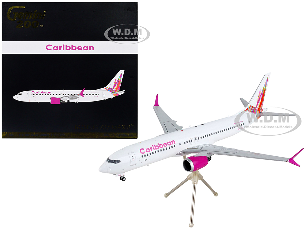 Image of Boeing 737 MAX 8 Commercial Aircraft "Caribbean Airlines" White with Pink Tail "Gemini 200" Series 1/200 Diecast Model Airplane by GeminiJets