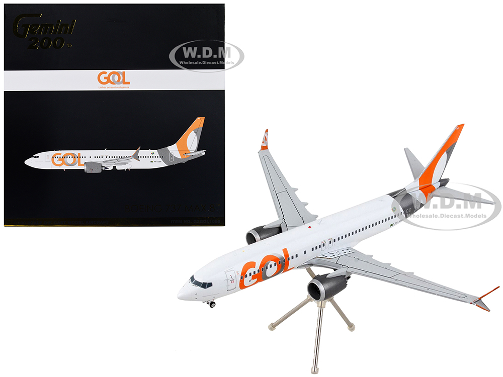 Image of Boeing 737 MAX 8 Commercial Aircraft "Gol Linhas Aereas Inteligentes" White with Orange Tail "Gemini 200" Series 1/200 Diecast Model Airplane by Gemi
